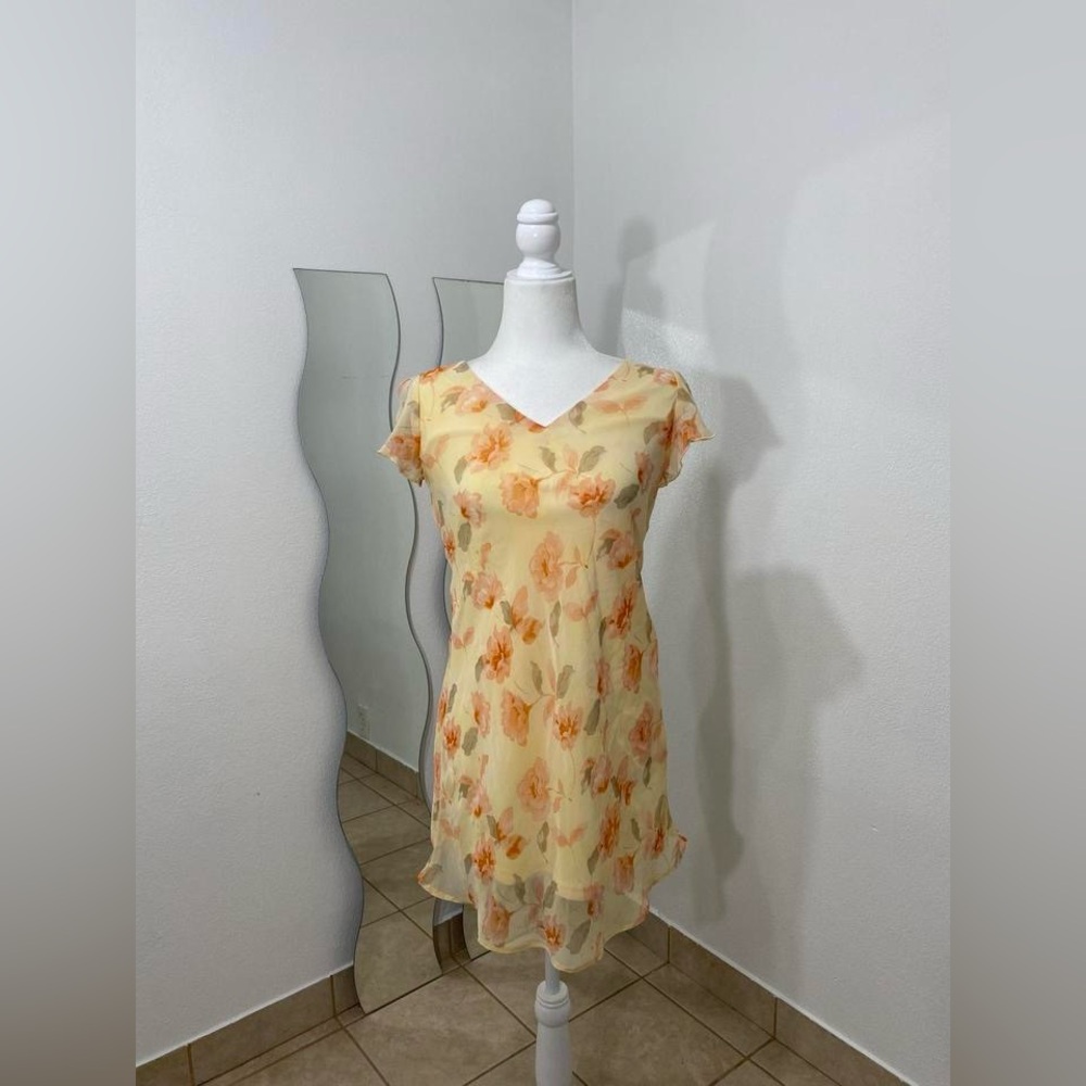 Orange and yellow Cream Flutter Sleeve Mini Sundress